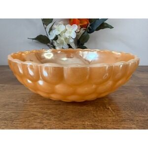 Vintage Peach Lustre Bubble Glass Bowl Iridescent Milk Glass Serving Dish